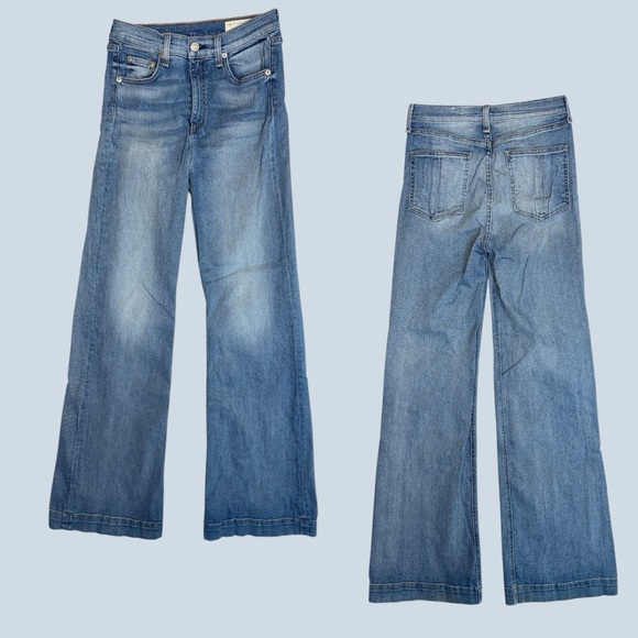 Rag and Bone Jeans Justine Sz 28 Wide Leg Blue Denim Stretch Preppy READ - Picture 1 of 15
